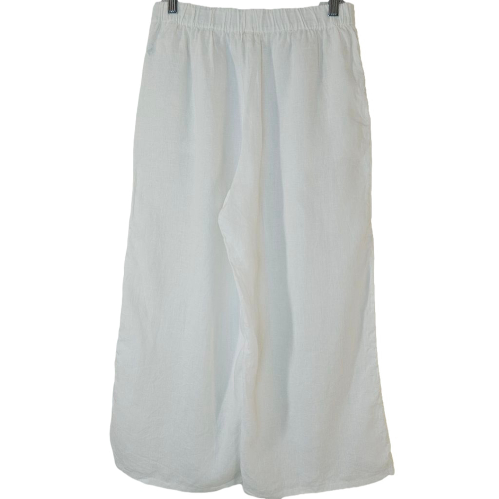 EILEEN FISHER Organic Linen Wide Leg Cropped Pull-on Pants XS White - Picture 5 of 10